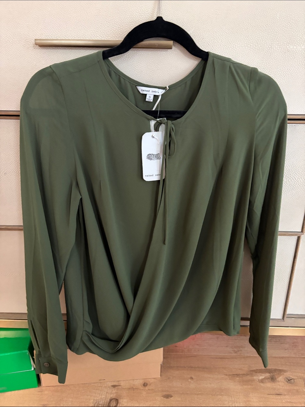 Naked Zebra Olive Tie-Front Long Sleeve Blouse